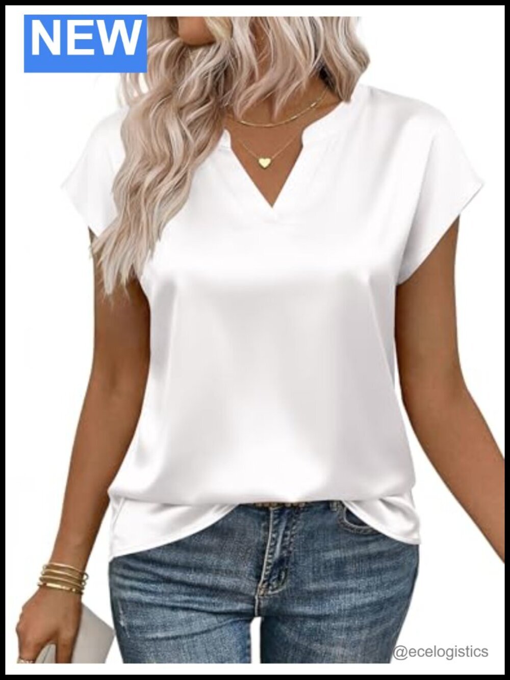 Silk Satin Cap Sleeve V-Neck Blouse - Business Casual Office Top